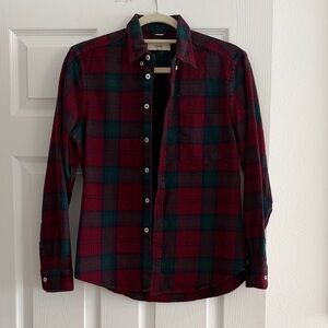 Creep by Hiroshi Awai Men's Plaid Button-Down Shirt - Red and Green. 100% Wool.